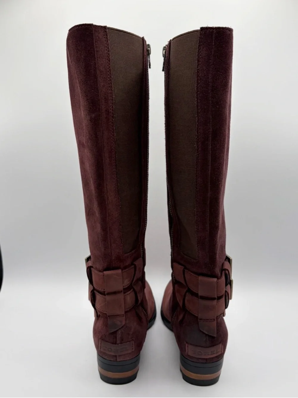 Sorel Lolla Tall II Boots Cattail Burgundy Size 7 Leather Burgundy Buckle Zip Up